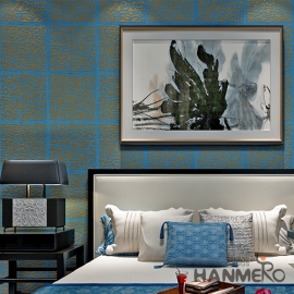菡美洛现代简约客厅书房纯纸面窗格撒珠蓝色壁纸烫金无纺布墙纸